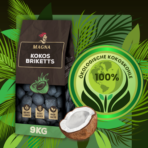 MAGNA Premium Naturkohle - Kokoskohle / Kokosbriketts - Grillkohle aus Kokos - Briketts aus Kokosnussschalen
