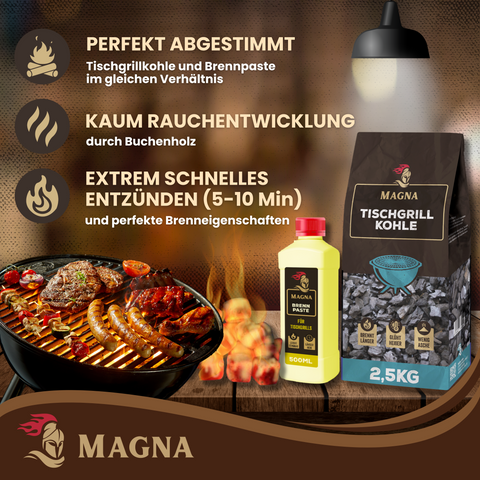 MAGNA Premium Naturkohle - Tischgrillkohle - Grillkohle / Grillbriketts für den Tischgrill - Holzkohle online kaufen / bestellen