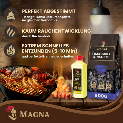 MAGNA Premium Naturkohle - Tischgrillkohle - Grillkohle / Grillbriketts für den Tischgrill - Holzkohle online kaufen / bestellen